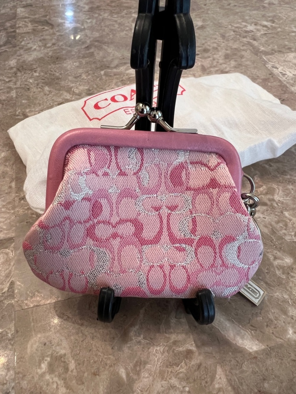 Coach Vintage Ltd. Ed Optic Lurex Mini Pink Signature Kisslock Coin Purse RARE - Picture 10 of 16